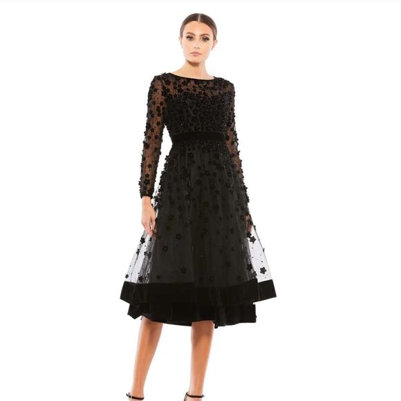 Mac Duggal Embellished Illusion Fit & Flare Dress 67007 Black - Picture 3 of 16